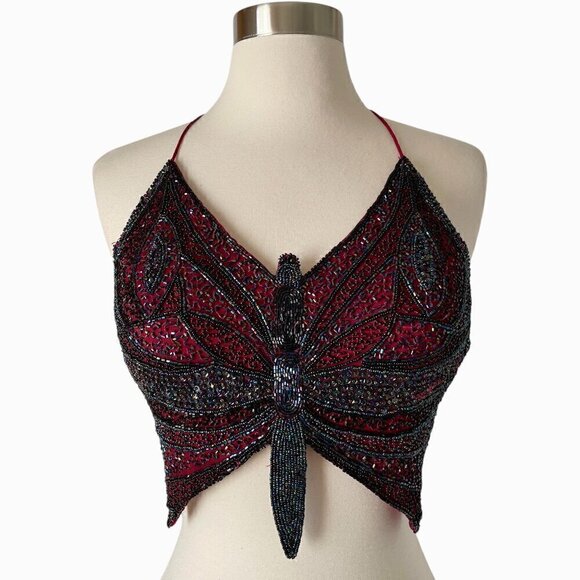 Passport Tops - Passport Beaded Butterfly Top Vintage Red
